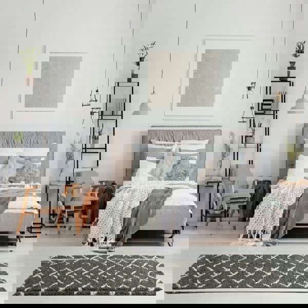 Diamond Design Thick Shaggy Area Rugs Dark Grey