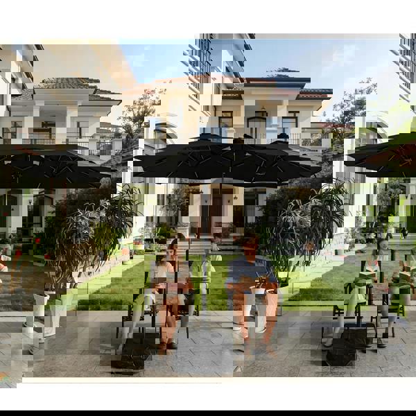 Gr8 Garden 4.6m Patio Parasol Large Double Sided Garden Umbrella Crank Handle Base Black