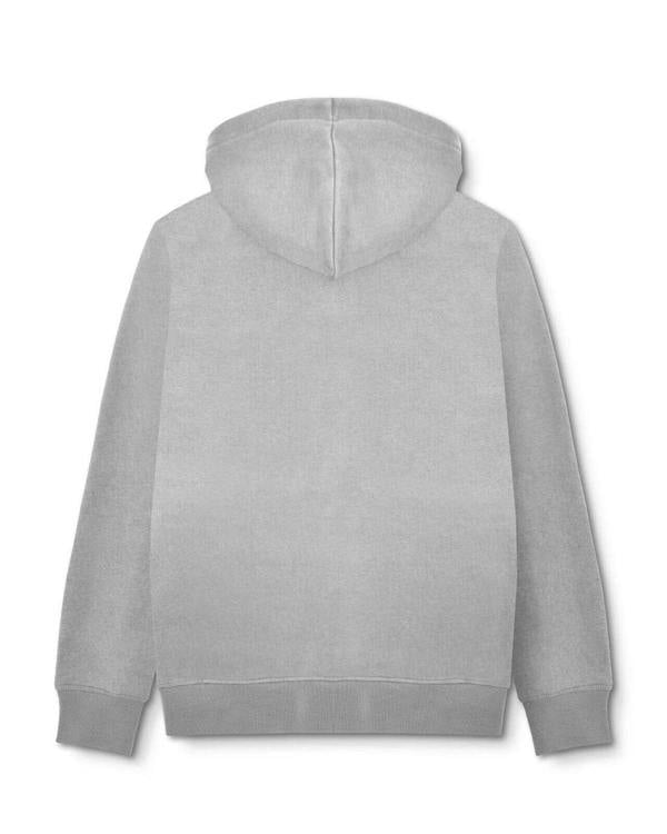 Lambretta Mens Racing Stripe Pull Over Sweatshirt Hooded Hoodie, front view of a plain grey hoodie with a drawstring hood and ribbed cuffs and hem.