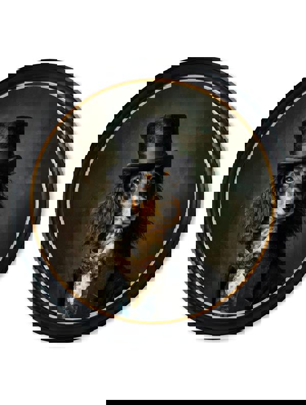 Exceptional Art Sir Sausageworth - Gentleman Dachshund Oxford round frame