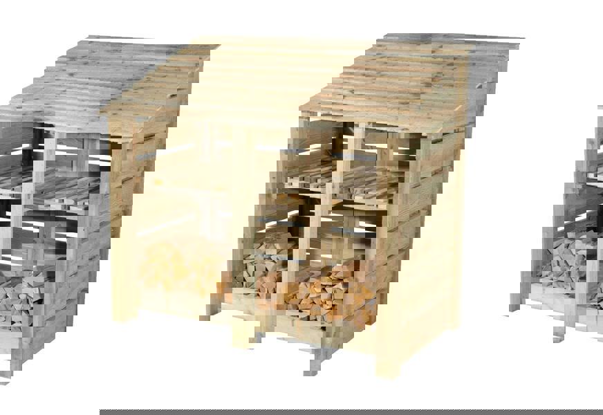 Arbor Garden Solutions Slatted Wooden Log Store with Shelf W-146cm, H-126cm or 180cm, D-88cm