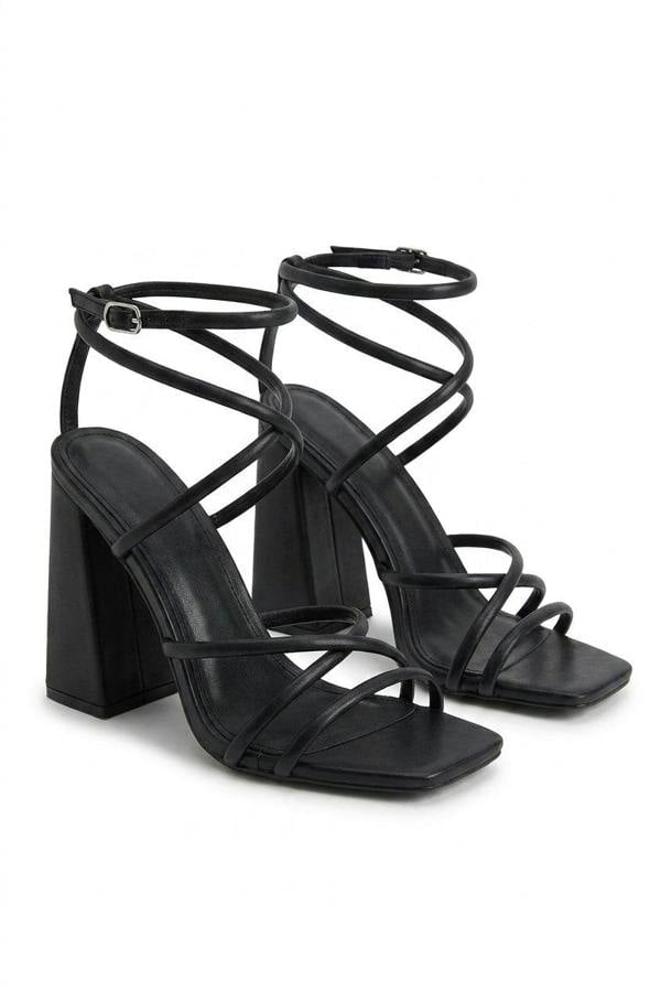 Michaela Strappy Ankle Block Heeled Sandals - Black_wb
