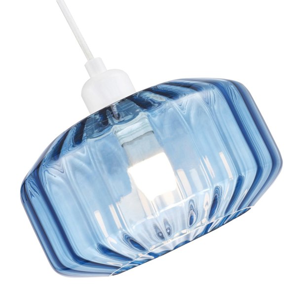 Modern Midnight Blue Ribbed Glass Non Electric Pendant Shade with Flat Style Image 4