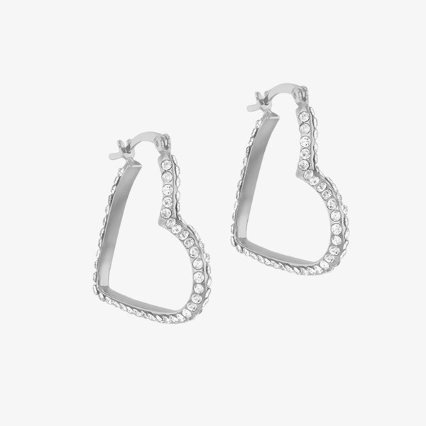 T. H. Baker Silver Cubic Zirconia Heart Hoop Earrings 8.51.3213