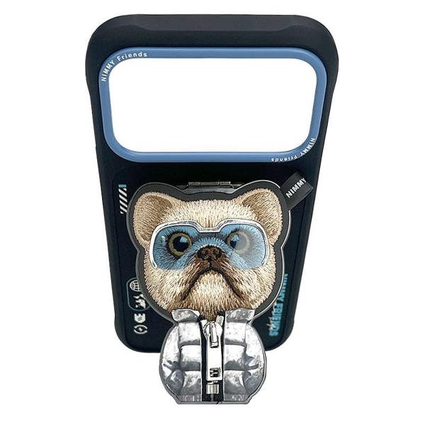 Nimmy Friends Nimmy Cool & Cute 2.0 Little Rich Tycoon Dog Case with MagSafe Stand for iPhone 17 Pro 6.3" Black Blue - N-YJKM-CXZJZH-IP17-PRO-07