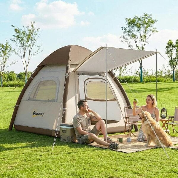 Inflatable Camping Tent with Rainfly, 2-3 Man Air Tent 3000mm Waterproof Blow Up Tents, Cream - Cream
