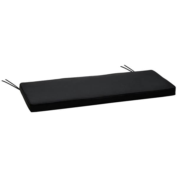 Black bench cushion with ties, thick rectangular outdoor seat pad