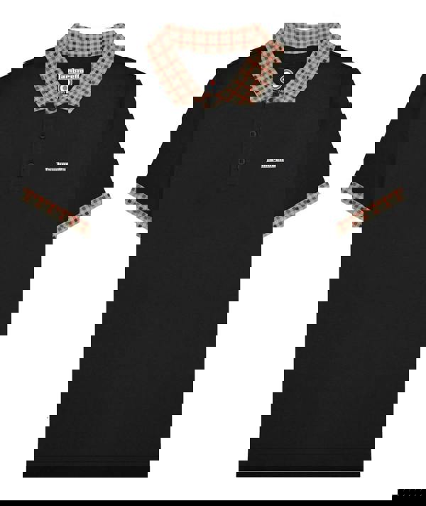 Lambretta Mens Classic Dress Gingham Mod Retro Ska Casual Polo, black polo shirt with checkered gingham pattern on collar and sleeve cuffs.