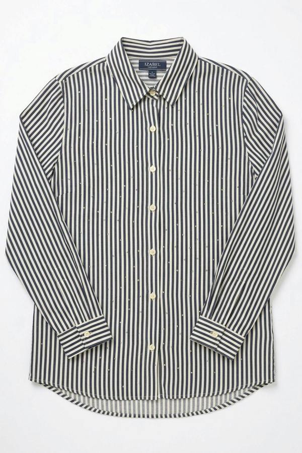 Navy | Striped Sparkle Detail Long Sleeve Shirt
