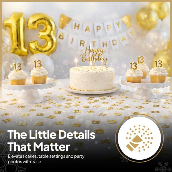 13th Birthday Gold Metallic Confetti Decoration Pack for Party Tables and Celebrations image 2