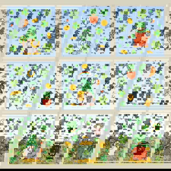 WALPLUS WSW6008 - St Patrick's Day Shamrock Gnomes Window Clings