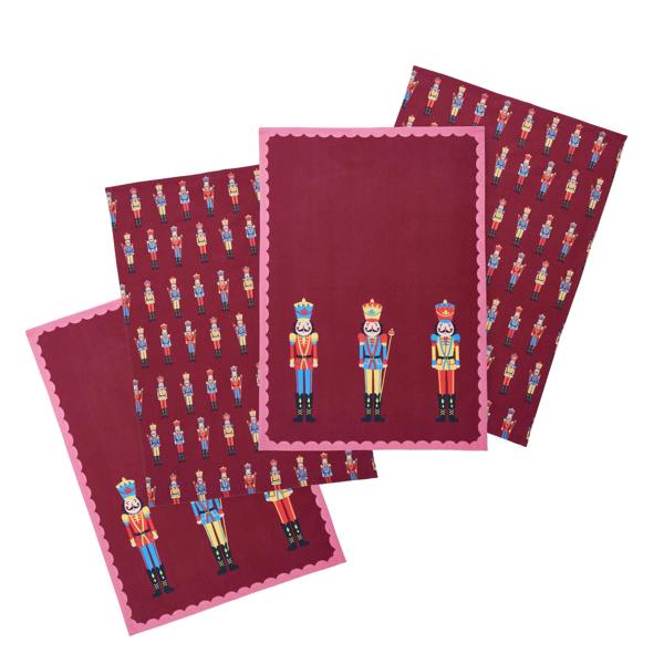 Catherine Lansfield Christmas Nutcracker Cotton Kitchen Tea Towel Pack of 4 Plum
