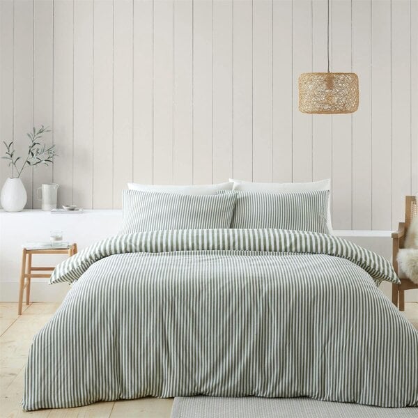 HomeSpace Direct Brushed Stripe Green Duvet Cover Set