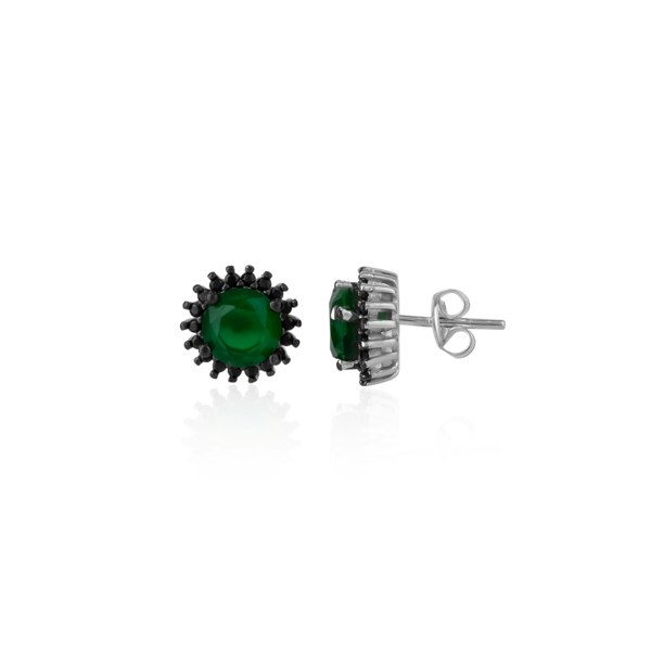 Spero London Black Emerald Color Double Halo Stud Earrings in Sterling Silver