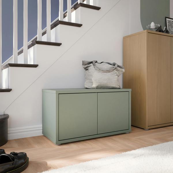 Furniture To Go Alice Springs Bench with 2 Doors Push-to-Open in Sage Green