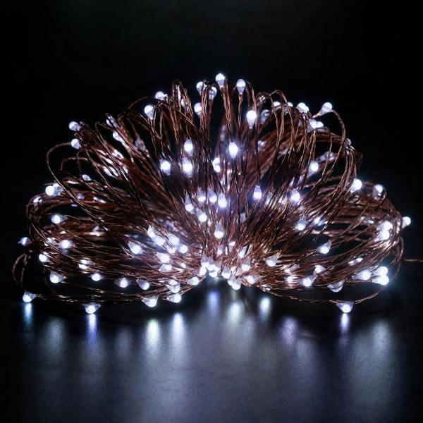 10 m Gold Wire Battery Operated String Lights with 100 Cool White LEDs image 1