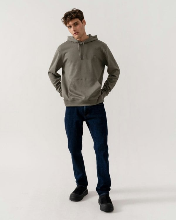 BOSS Orange Wetalk Mens Pullover Hoodie With Logo Patch - Open Grey 076 - CHO - Designer Mens Hoodies