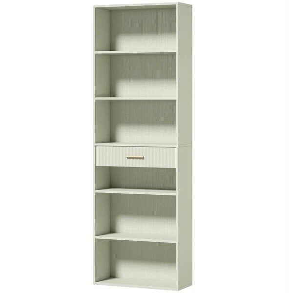 Bookcase Narrow Tall Space-Saving Bookshelf Drawer Open Shelves 60 x 24 x 182 cm Light Green