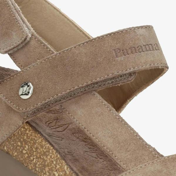 Panama Jack Selma B18 - Women’s Wedge Stone Grey Suede Leather Sandals