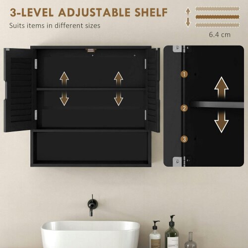 Wyld Haus Neco Wall Mounted Bathroom Storage Cabinet With Adjustable Shelves Black 60 x 20 x 60cm