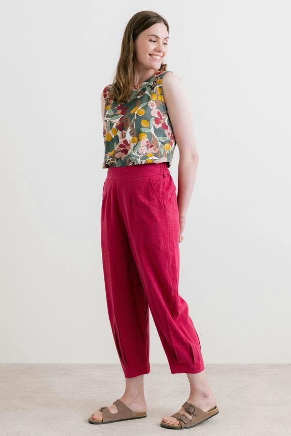 Lily & Me Sail Linen Blend Cropped Trousers Boysenberry