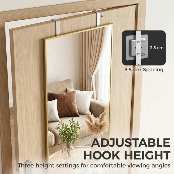 Bobobiy 40 x 110 cm Full Length Wall Mirror, Rectangular Mirror with Adjustable Hooks, Over the Door or Wall Mounted, Gold Tone
