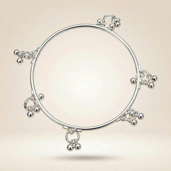 The Colourful Aura Dangling Ball Charm Kada Bangle | Silver Plated