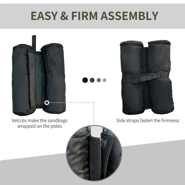 Black sandbag weights with side straps and two zip openings for easy filling