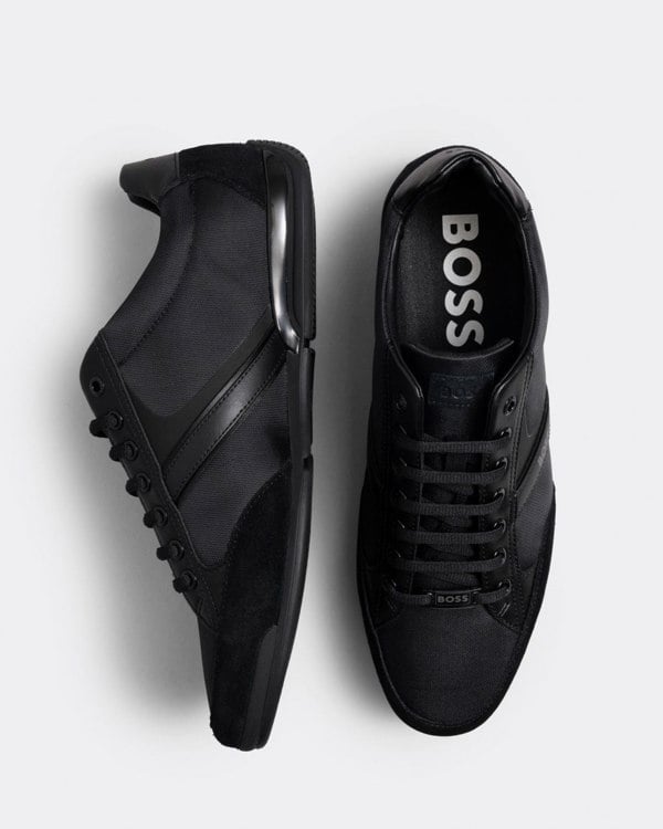 BOSS Orange Saturn Mens Low Profile Mixed Material Trainers With Suede and Faux Leather NOS - Black 001
