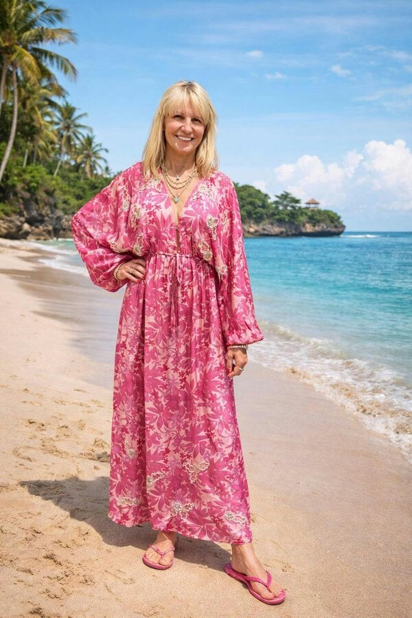 Tropical print embellished Viscose Kaftan