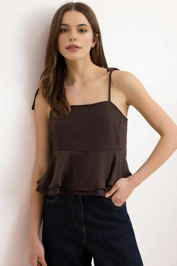 WOVCOR Woven Blouse with Strap Tie Detail