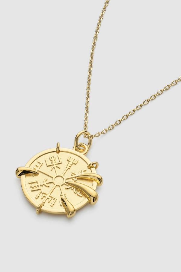 Elk & Bloom Chunky Viking Compass Gold Claw Medallion Coin Necklace