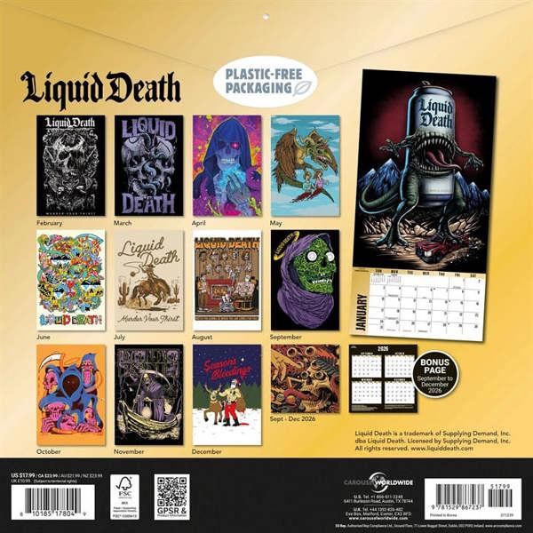 Liquid Death Calendar 2027, Wall Calendars, Month To View, Humour, Gift