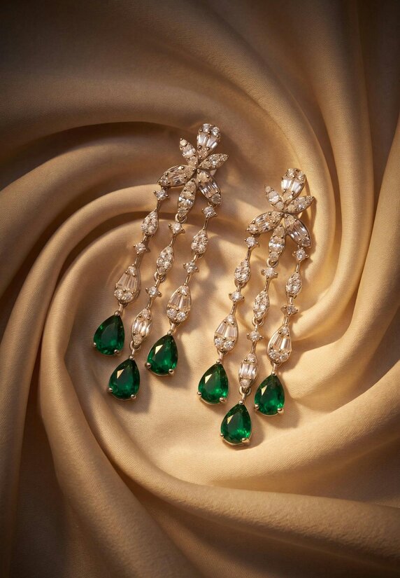 Latelita Duchess Emerald Drop Earrings Silver