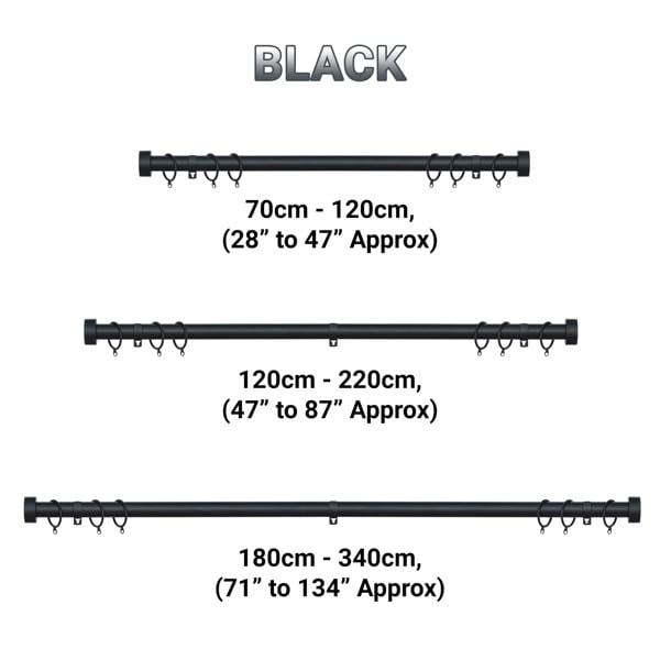 A.Unique Home Stud End Extendable Curtain Pole (25/28mm) (Matte Black,180cm - 340cm)