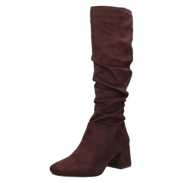 Spot On Ladies Spot On Rouched Mid Block Heel Knee High Boots F51242