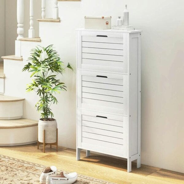 Bobobiy Narrow Shoe Cabinet with 3 Flip Drawers - White