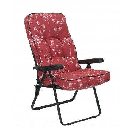 Deluxe Garden Recliner Chair with Cushion - Foldable Outdoor Lounger Red Flower 99cm x 58cm x 58cm The Garden Furniture Shop