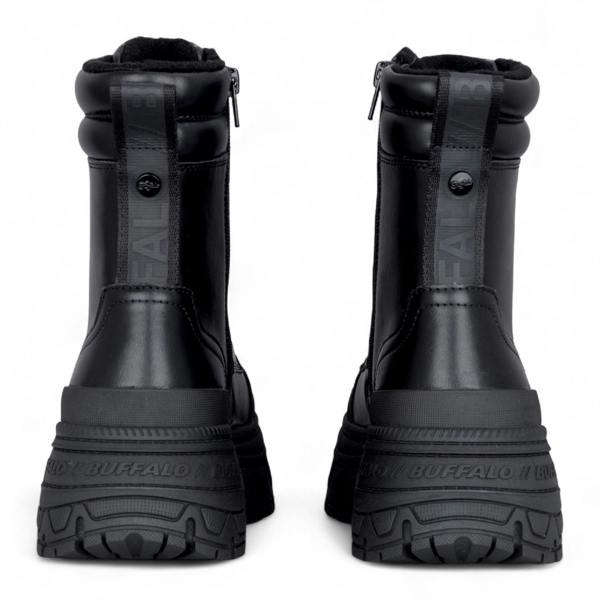 Buffalo Womens Black Chunky Platform Lace Up Mid High Combat Boots - Fusion