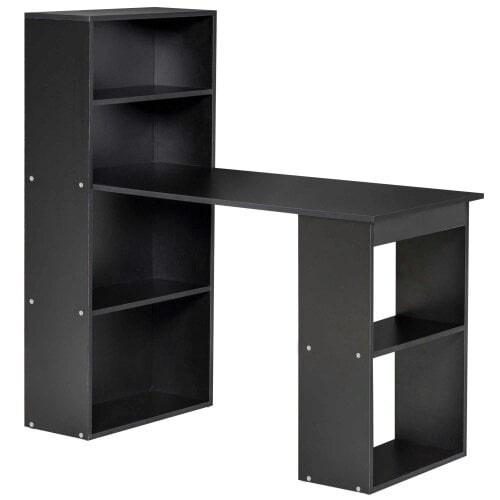 Wyld Haus Elni 120cm Wooden Black Study Desk With 6 Tier Bookshelf Storage
