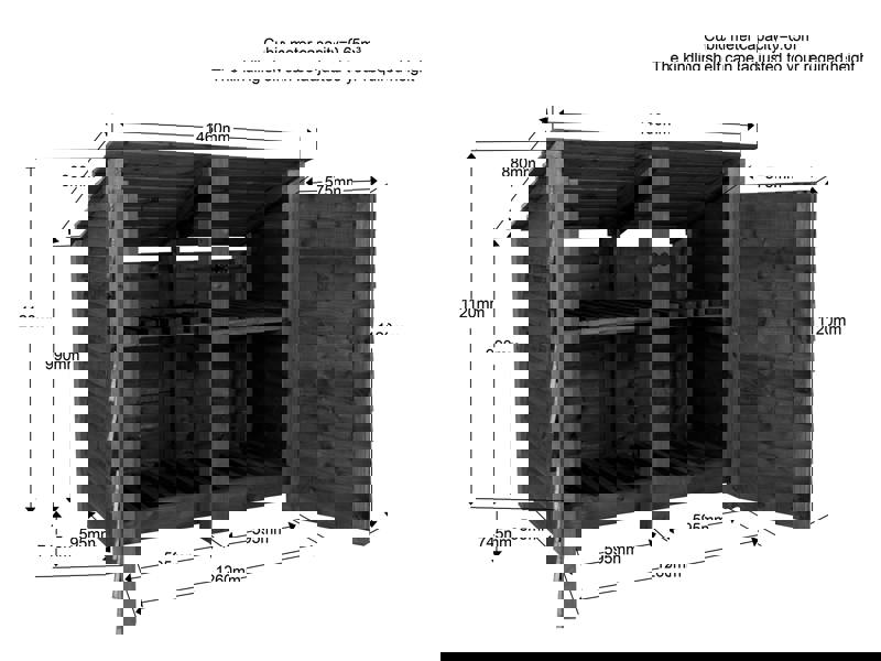 Arbor Garden Solutions Wooden Log Store (Roof Sloping Back) with Door and Shelf W-146cm, H-126cm or 180cm, D-88cm
