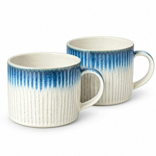 Skandi Home Ignea Set of 2 Blue and White Reactive Glaze Ceramic Mugs 500ml