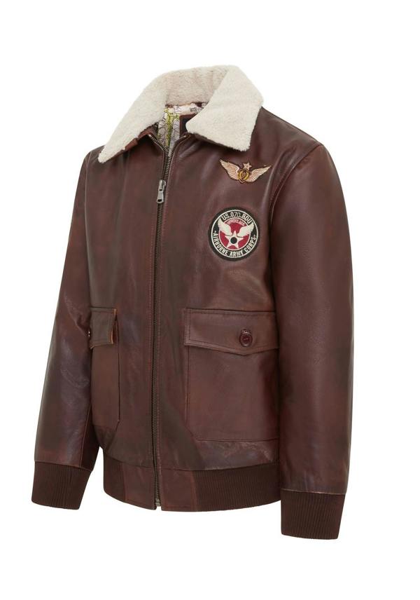 Infinity Leather Mens Brown Cowhide Leather Aviator Bomber Jacket - Akhiok