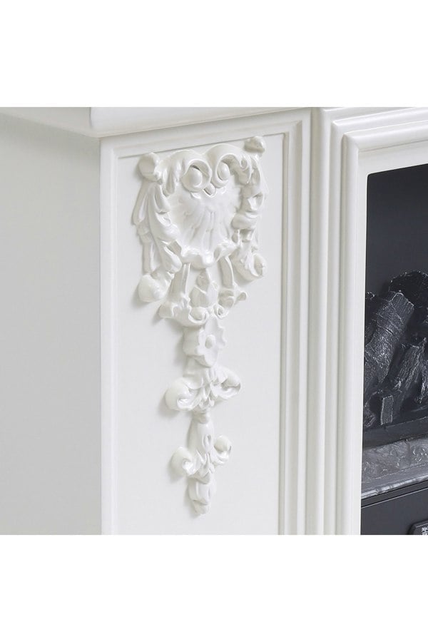 Living and Home Natural Resin Carved Craftsman TV Stand Electric Fireplace Adjustable Flame with Remote - Off White
