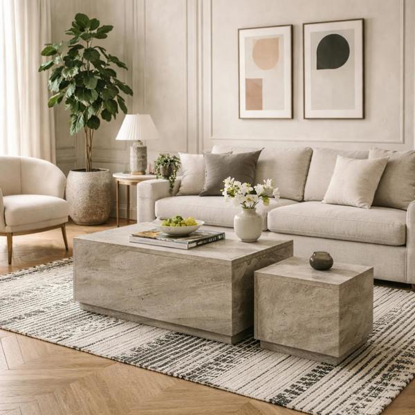 Wyld Haus Set of 2 Munkebo Grey Marble Coffee Tables