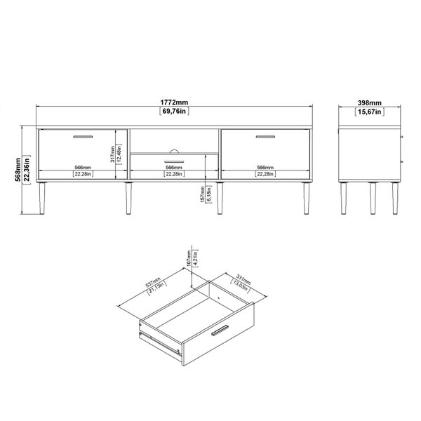 Wyld Haus Nagoya White Media TV Unit 2 Doors 1 Drawer 1 Shelf