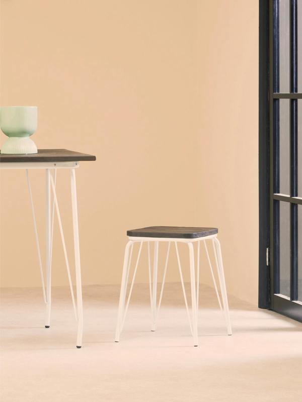 District White Metal And Elm Small Wood Stool