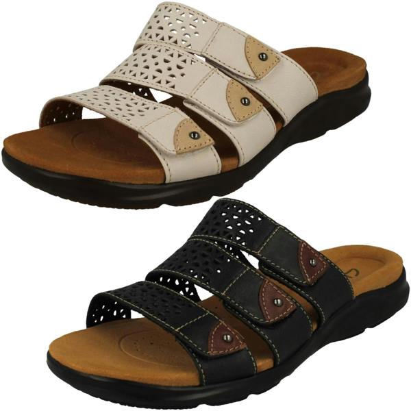 Clarks Ladies Clarks Laser Detailed Adjustable Strap Mule Sandals Kitly Walk
