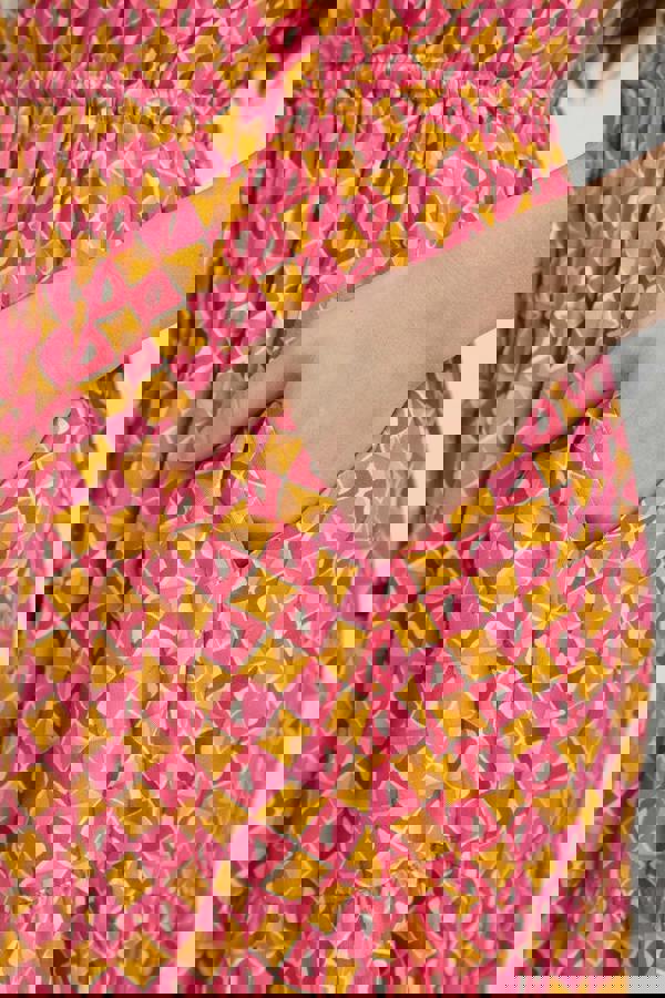 Mudflower Geometric Print Tie Front Midi Dress