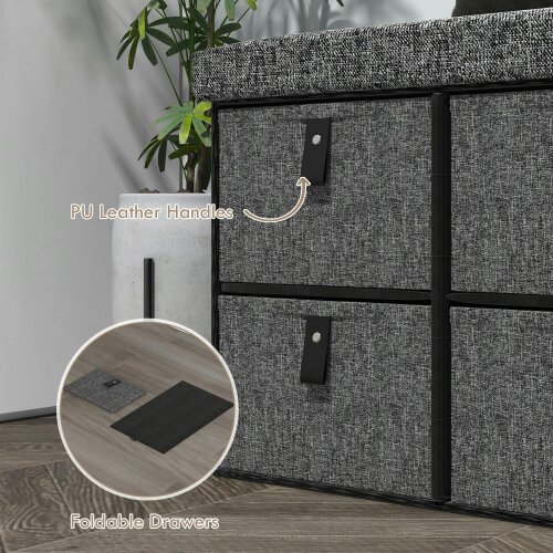 Wyld Haus Varare Dark Grey Fabric 6 Drawer Shoe Storage Bench With Cushioned Seat